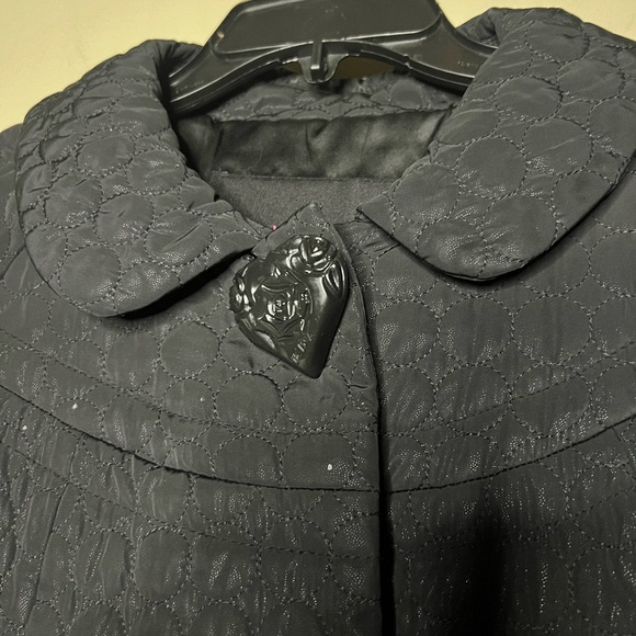 Betsey Johnson Black Quilted Heart Button Back Bow Babydoll Jacket Coat - Picture 5 of 16